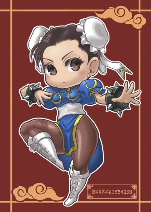 『ストリートファイター』シリーズ春麗#格ゲーキャラ描こうぜ#streetfighter昔描いたデフォルメ春麗の頭身のバランスを大幅に変えてみたつかデカすぎた頭を小さくした、これでもw 