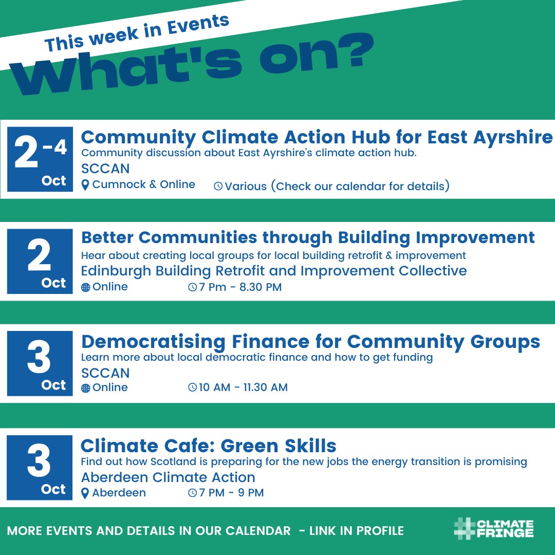 ClimateFringe's tweet image. What's On! 🏴󠁧󠁢󠁳󠁣󠁴󠁿

This week's climate, nature and sustainability events - make sure to check them out!

#whatsonscotland #climateevents