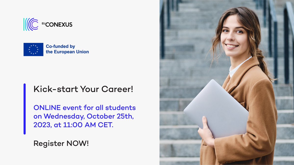 📣Calling all students! Get tips and inspiration on your next career steps!
ℹ️ Join Kick-start Your Career! with @EU-CONEXUS
⏰ Wednesday 25th October 10am Irish Time (11am CET)
1/2

#KickStartYourCareer #EUCONEXUS