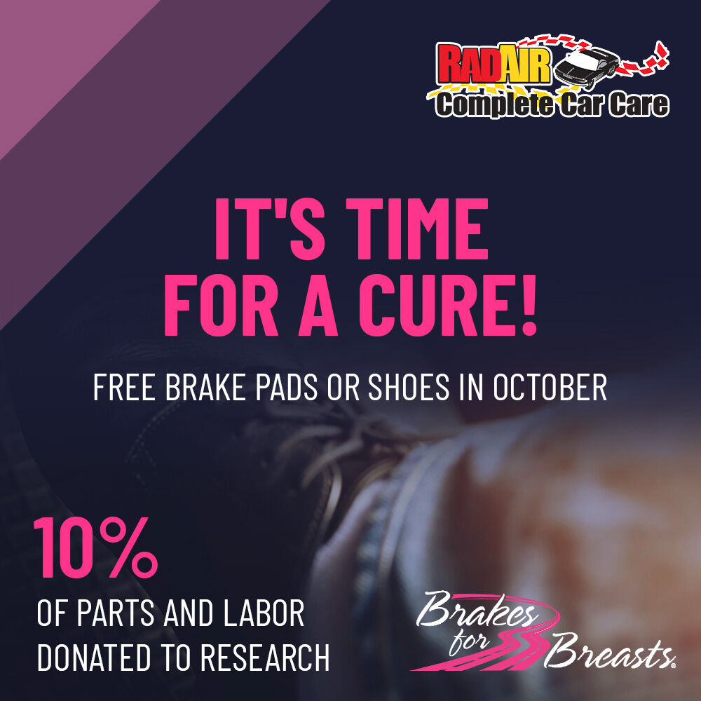 RadAirCarCare's tweet photo. This October, Rad Air is participating in Brakes for Breasts to support the @ClevelandClinic Breast Cancer Vaccine Research Fund.

Get free brake pads or shoes and pay only for parts &amp; labor. Rad Air will donate 10% to the fund!

Get more details: https://t.co/gYFNlBc5AT https://t.co/5QhBwnaSqp