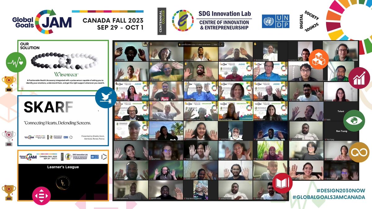 COIECentennial's tweet photo. What an AMAZING weekend at the #GlobalGoalsJamCanada Fall 2023!!! πππ‘#Thankyou to our #speakers, #mentors, #judges and of course, our #jammers in all 10 teams who started on Friday with an #idea for a better world and finished Sunday with a developed #solution & #pitch π https://t.co/Snl6Skq5BV