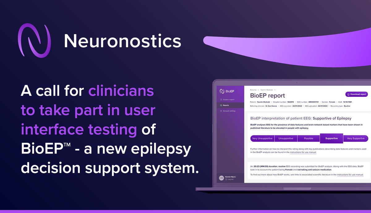 We are expanding our user interface testing of BioEP! 🟣

If you are a clinician with a focus on epilepsy who is interested in taking part in a 1-1 online session (∼40-minute) anytime in October, send us a message!

For more information about BioEP visit: neuronostics.com/bioep/