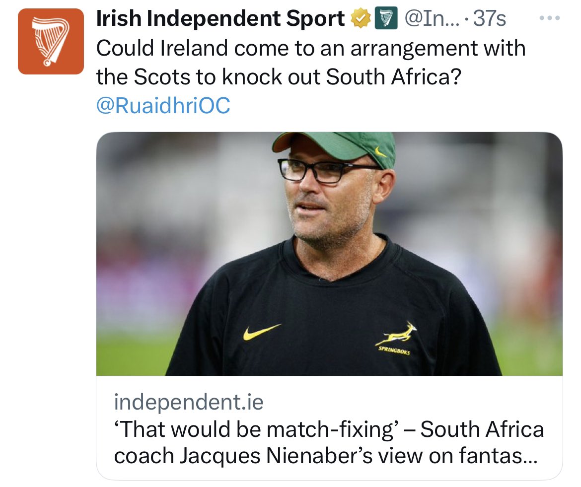 As fantastic as it sounds, and itd be fantastic for SA to go out in those circumstances - I’d rather get into bed with a rabid Hyena than come to an arrangement that would help Scotland Rugby after they voted against Irelands RWC bid.
