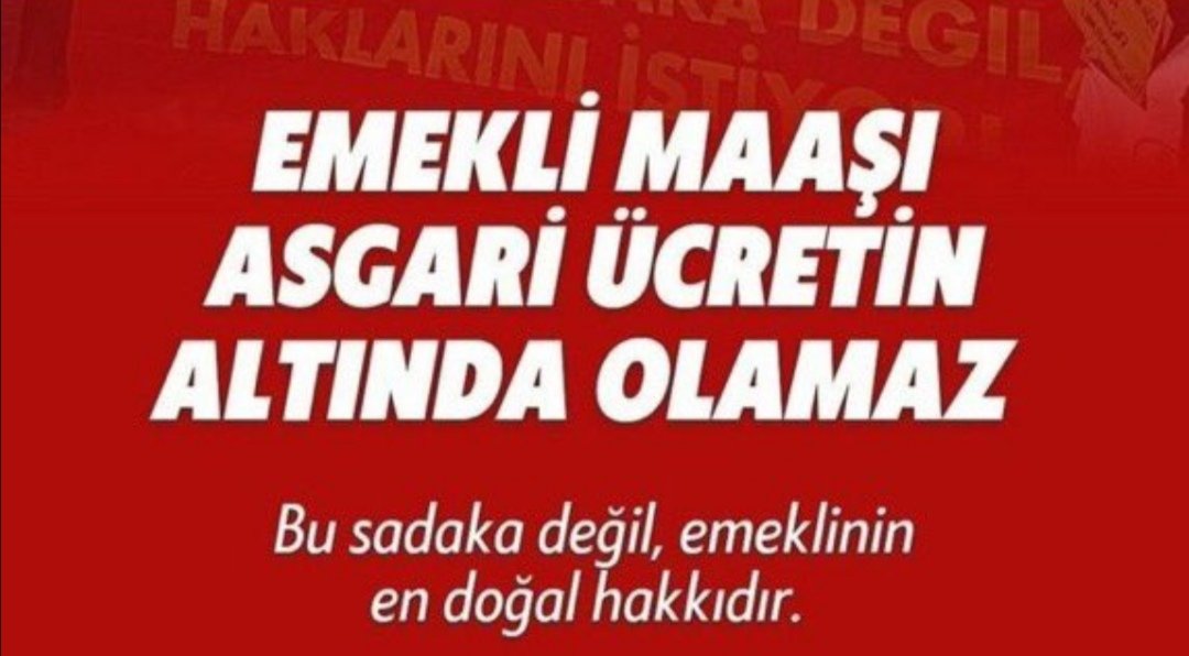 Emek en yüce değerdir
Karşılığı mutlaka verilmelidir.
#TürkiyeYüzyılı nda
Biz emekliler bu hayat pahalılığında 7500 Tl sadaka tutarındaki maaşlarla GEÇİNEMİYORUZ!..
Sn:
<a href="/RTErdogan/">Recep Tayyip Erdoğan</a>
<a href="/dbdevletbahceli/">Devlet Bahçeli</a>
<a href="/Mustafa_Destici/">Mustafa Destici</a>
@ErbakanFatih
<a href="/isikhanvedat/">Prof. Dr. Vedat Işıkhan</a>
<a href="/memetsimsek/">Mehmet Simsek</a>

#EmeklininTepkisiBüyük