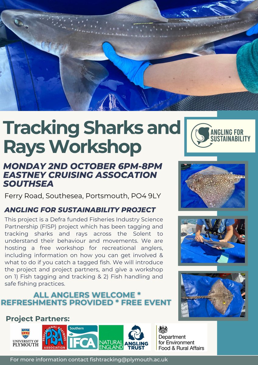 🦈🎣 HAPPENING TONIGHT 🦈🎣

Join us in Southsea for a shark and ray tracking workshop. We'll be joined by our #AnglingforSustainability partners at this free event on tope, smooth hound & undulate ray in the Solent.

Learn more about the project ⬇️
anglingtrust.net/sea/sea-anglin…