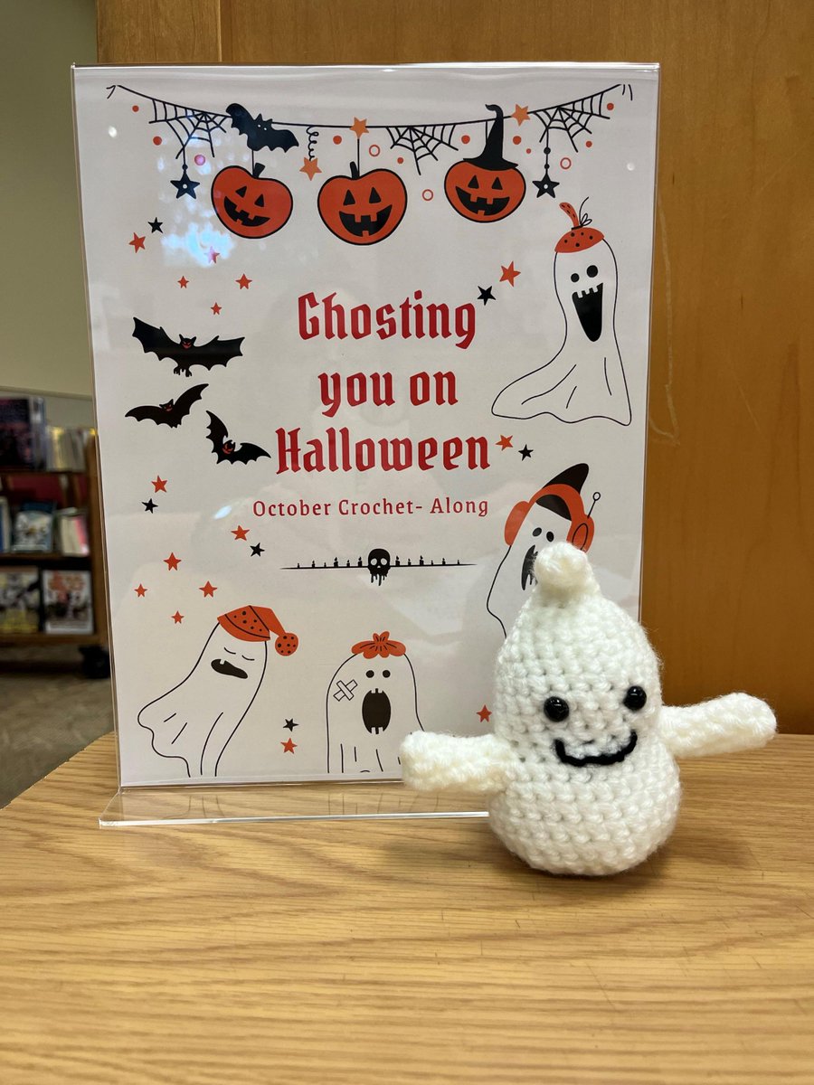 cobblibrary's tweet photo. Do you like to #crochet? Join #PowderSpringsLibrary in our monthly Crochet-Along program! Come by and pick up a free pattern of the month, crochet your toy, and comment on this post with a picture of your finished ghost! We'd love to see your creativity at work! https://t.co/7Y870pdowy