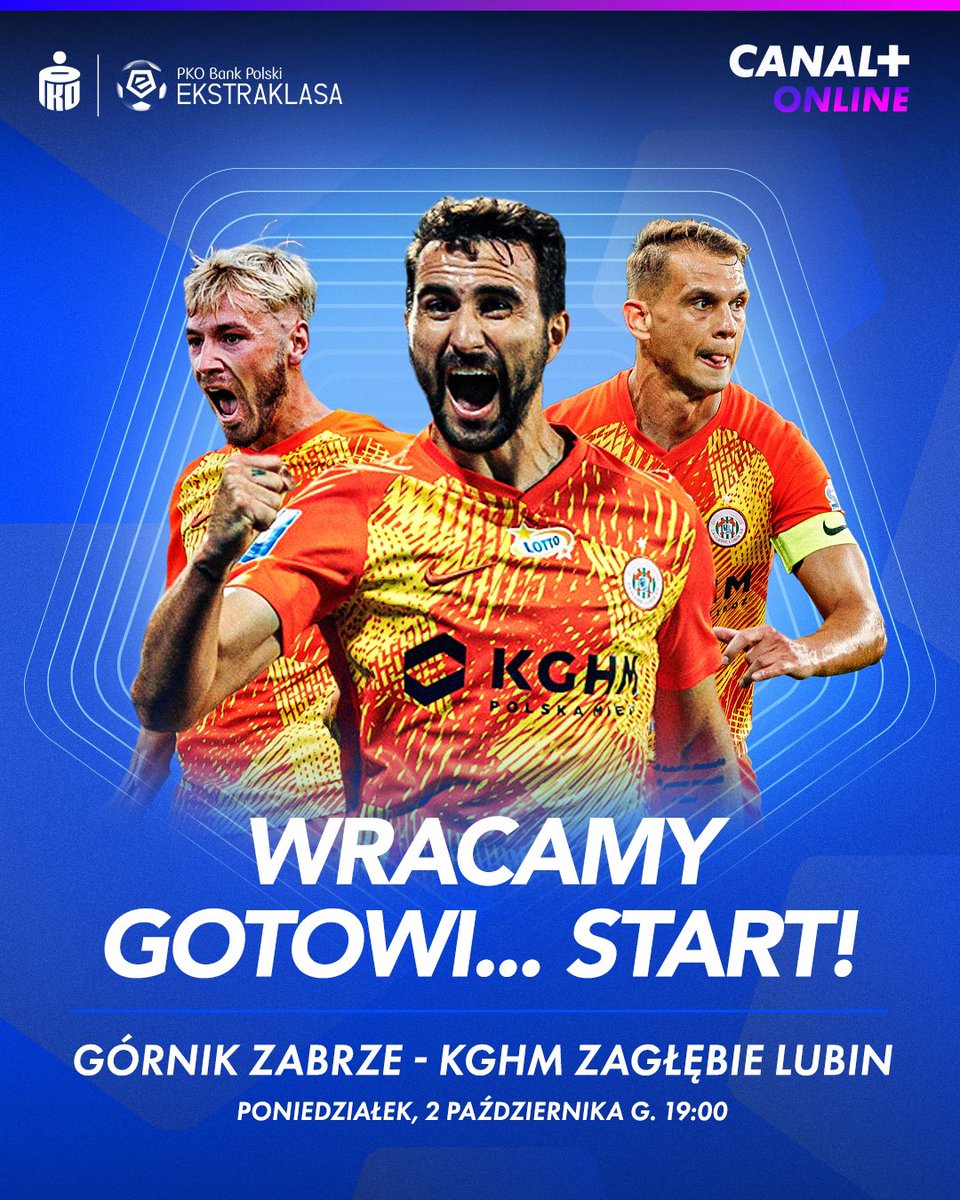 O 19:00 pierwszy gwizdek w meczu z Górnikiem Zabrze ⚔️ Transmisję dzisiejszego starcia Miedziowych możecie obejrzeć w @canalplusonline, korzystając ze specjalnej oferty 💰 📺 Sprawdź: bit.ly/3Oluyvx