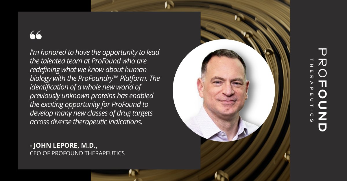 ProFoundTx's tweet photo. We're thrilled to welcome John Lepore as our CEO! John brings two decades of experience in #drugdiscovery and development, and we look forward to his leadership as we pioneer the expanded human #proteome: https://t.co/ZxMcL5dDWw 

#innovation #FlagshipFounded https://t.co/nQrHl7REJU