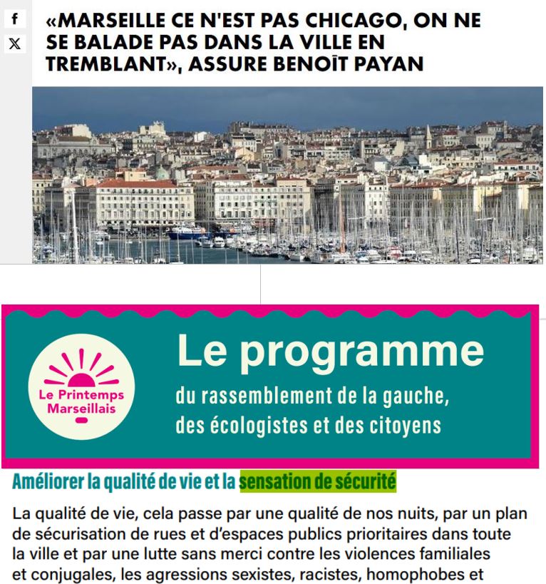 Ensemble, pour les Marseillais ! (@ensembleplm) on Twitter photo #insécurité à #Marseille, <a href="/BenoitPayan/">Benoît Payan</a> a trouvé une comparaison rassurante : Chicago (3 millions d'habitants) et ses 850 meurtres par an. Avec 42 pour l'instant, les Marseillais peuvent s'estimer heureux. C’est la « sensation de sécurité » qui compte. Rappel : <a href="/PrintempsMRS/">Printemps Marseillais ☀️</a> ⤵️ #insécurité à #Marseille, <a href="/BenoitPayan/">Benoît Payan</a> a trouvé une comparaison rassurante : Chicago (3 millions d'habitants) et ses 850 meurtres par an. Avec 42 pour l'instant, les Marseillais peuvent s'estimer heureux. C’est la « sensation de sécurité » qui compte. Rappel : <a href="/PrintempsMRS/">Printemps Marseillais ☀️</a> ⤵️