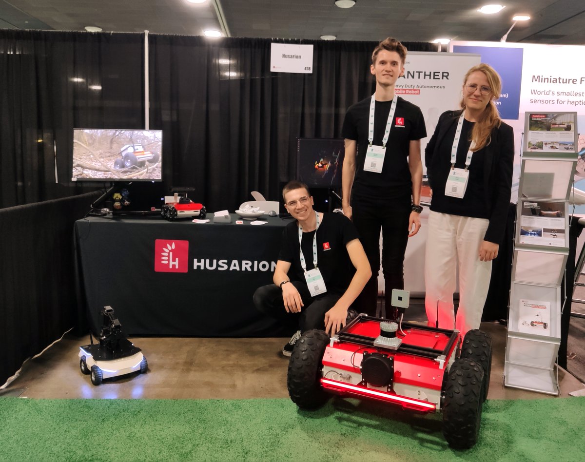 husarion's tweet image. It’s finally day one of #IROS2023 🦾

We can’t wait to meet you at our booth #418 to chat about:
✅ #HusarionPanther - an industrial grade outdoor AMR
✅ #ROSbot XL - a universal, ROS 2-native indoor  #mobile robot platfom
✅ @husarnet - a P2P VPN for next gen robotic fleets.…