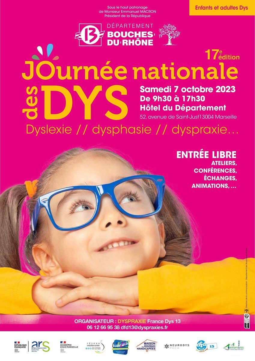 Journée organisée par <a href="/DFD_dyspraxie/">Dyspraxie France Dys</a> 13/84, en partenariat avec <a href="/departement13/">Département des Bouches-du-Rhône</a> , <a href="/marseille/">Ville de Marseille</a>, <a href="/marseille1112/">Marseille1112</a> , et Avenir Dysphasie Provence