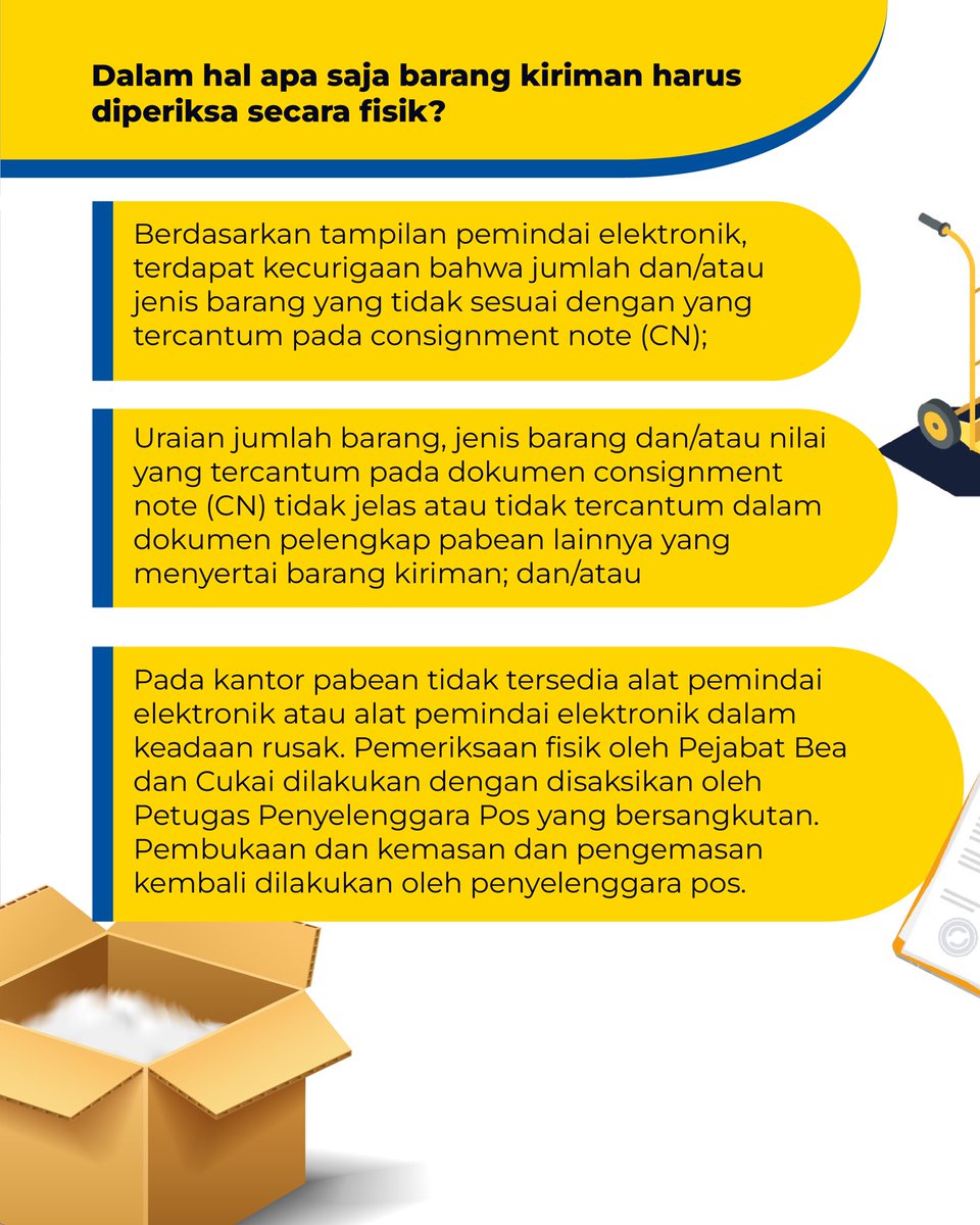 beacukaiRI's tweet photo. Kenapa sih barang kiriman aku diperiksa Bea Cukai?🥲

Sahabat BC, tahu gak sih kalau setiap barang yang masuk ke Indonesia melalui mekanisme impor barang kiriman diperiksa Bea Cukai? https://t.co/f5HvovDip4