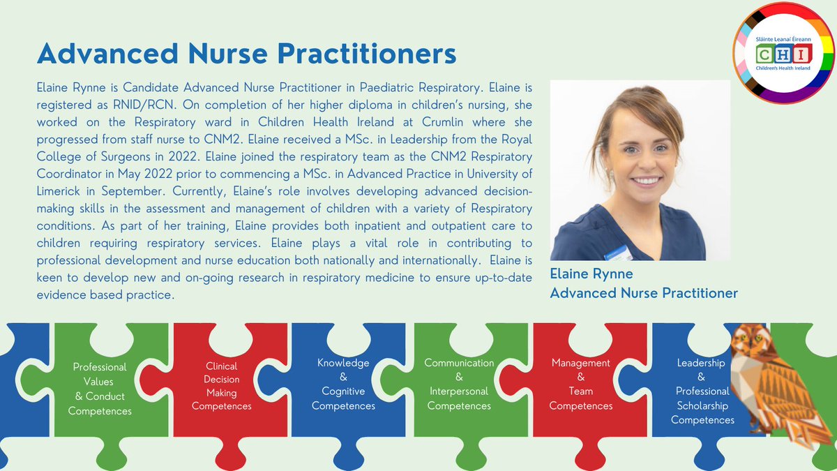 CHI_Ireland's tweet image. Get to know the #ANPnurses of #ourchildrenshospital 🤩

Elaine is keen to develop new and on-going research in respiratory medicine. Find out more about her role⤵️