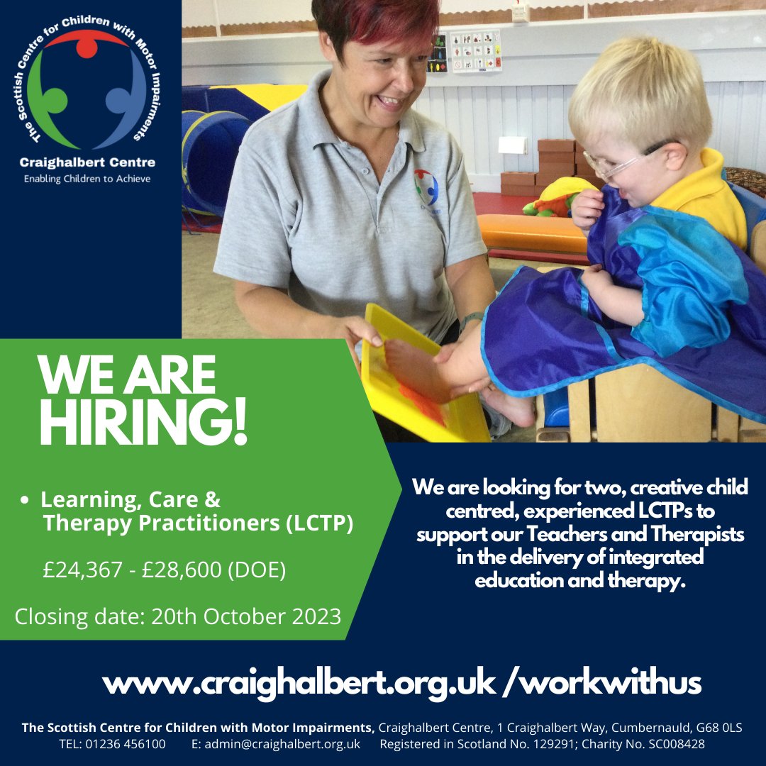 Craighalbert's tweet photo. We are recruiting for two Learning, Care and Therapy Practitioners (LCTPs) to join our team.

For more information on this role and information on how to apply visit our website: https://t.co/eijvVfVdtL

#Cumbernauld #NorthLanarkshire #SocialCareJobs #Education #Schooljobs #ASN https://t.co/sdheMLCMVp