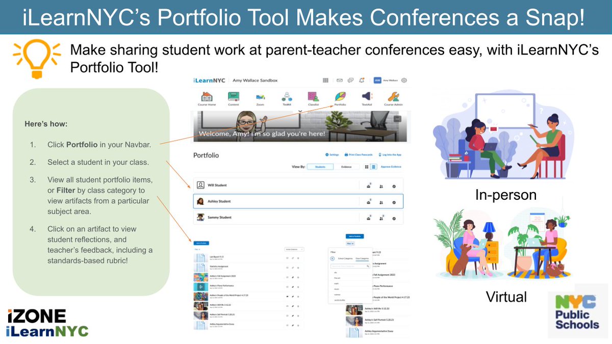 Try it Tuesday! Prepare for parent-teacher conferences in a snap, using iLearnNYC's portfolio tool.  Share artifacts alongside rubrics.  When utilized with consistency, portfolios will be ready to use any time, with no extra preparation!  #ilearnnyc #ilearnnycpd #nycdoepd