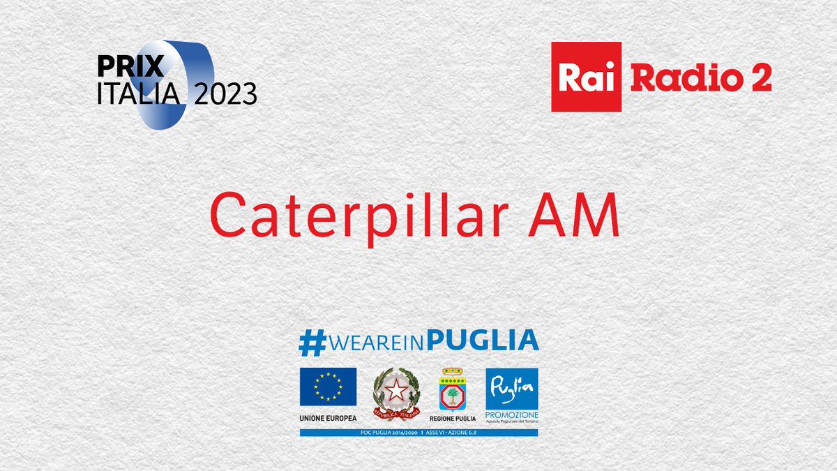La pattuglia dell'alba si è spostata a Bari (o quasi...) 💭

<a href="/FSolibello/">Filippo Solibello</a> e <a href="/marcoardemagni/">Marco Ardemagni</a> sono ON AIR con <a href="/CaterpillarAM/">Caterpillar AM</a> dal Prix Italia e <a href="/nonsolomamma/">elasti</a> da Milano fino a 6 ottobre.

🎥 #CaterPillarAM su #RaiRadio2, #RaiPlay e sul canale 202 del DTT!