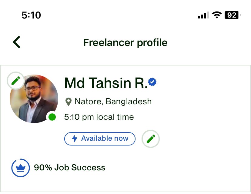 90% Job success Rate 😍
Allhumdulillah 
♥️ Thanks To almighty Allah 😍 

Profile: upwork.com/freelancers/~0…