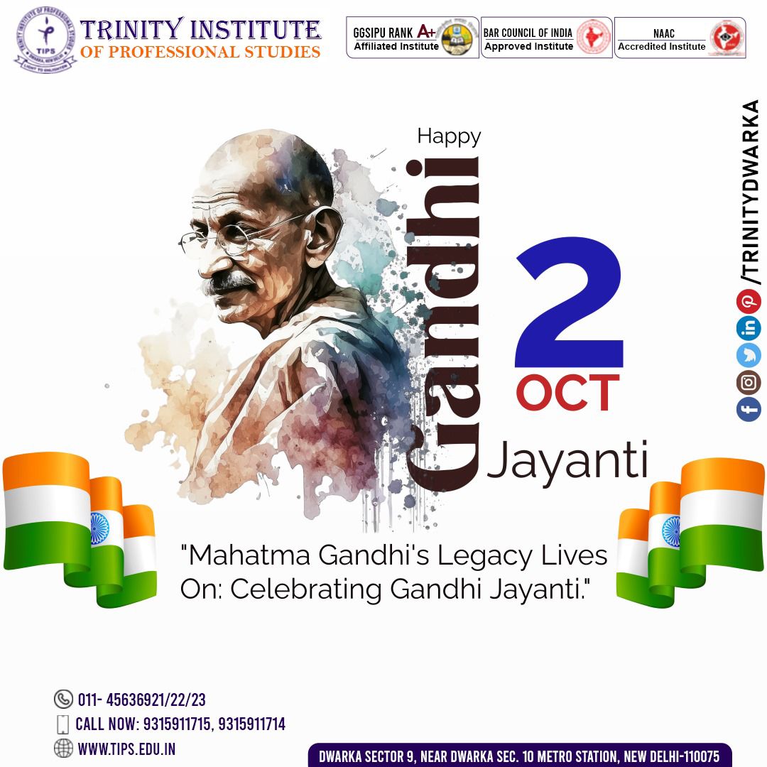 TrinityDwarka's tweet photo. Gandhi Jayanti is a reminder that even the smallest actions can bring about great change. Let’s follow the path of truth and compassion. Happy Gandhi Jayanti!

Learn more: https://t.co/M4zihna94F

#tips #trinity #trinitydwarka #tipsdwarka #GGSIPU #bestcollege #gandhijayanyi #non https://t.co/j6g17mt6S2