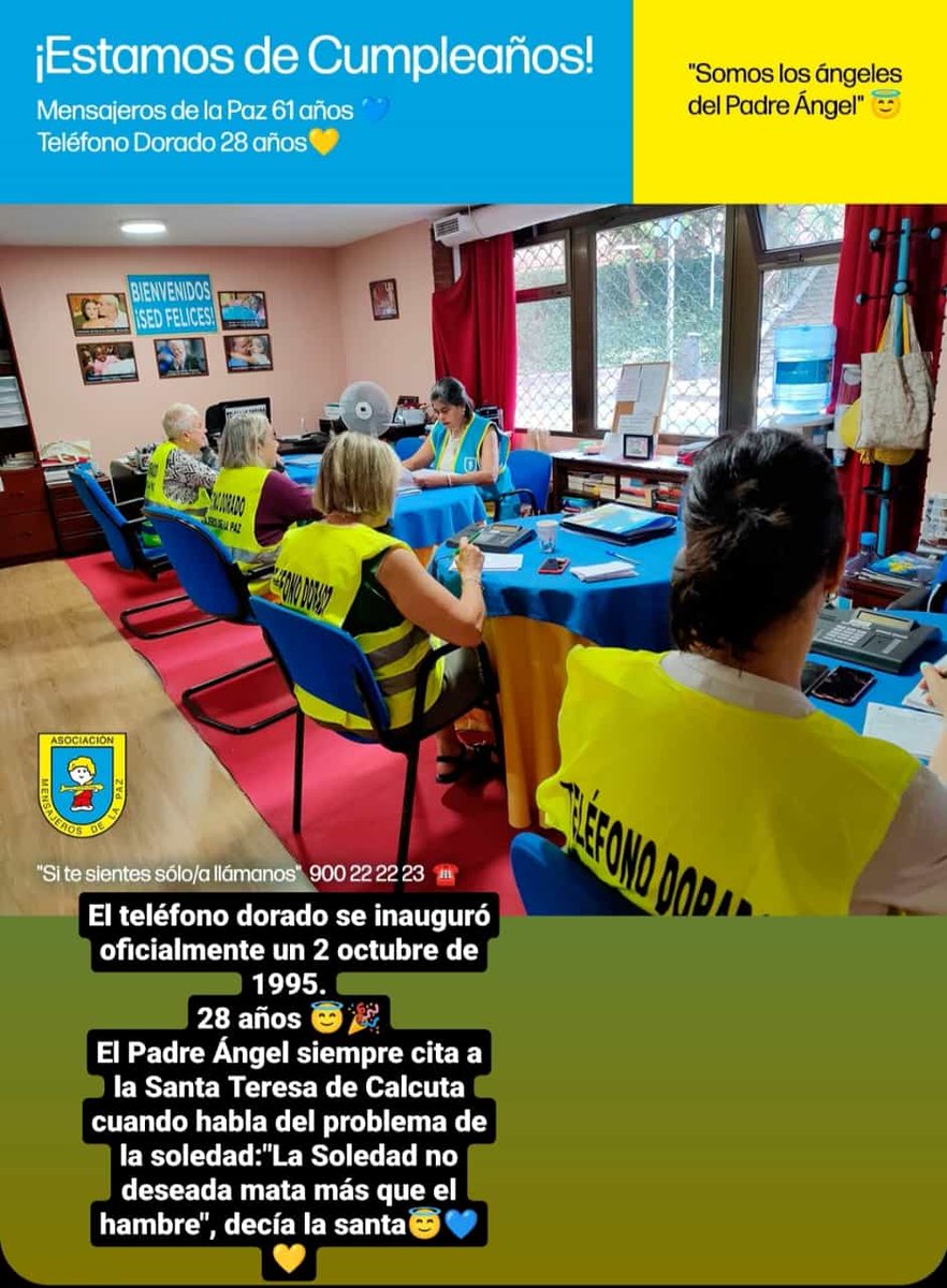 manuelmadrid_'s tweet photo. Hoy #2Octubre es el 61 aniversario de Mensajeros de la Paz y el 28 aniversario del Teléfono Dorado q cumplen una gran labor ayudando a las personas más vulnerables no sólo en España sino también en más de 80 países incluyendo nuestra tierra #Venezuela. Gracias @paz_mensajeros https://t.co/urOqp4HsJA