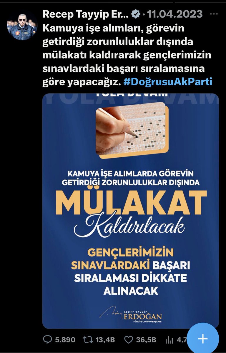 Mülakat endişesi yaşayan öğretmen kardeşlerim;

Eski bakan <a href="/prof_mahmutozer/">Mahmut Özer</a> şöyle demişti

Yeni bakan <a href="/Yusuf__Tekin/">Yusuf Tekin</a> böyle demişti

Hepsi faso fiso

28 Mayıs’ta % 52 oyla seçilen
Cumhurbaşkanı <a href="/RTErdogan/">Recep Tayyip Erdoğan</a>’ın 11.04.2023’teki bu👇 tweeti varken burdan yürüyün❗️

 #CBöğretmeninyanında
