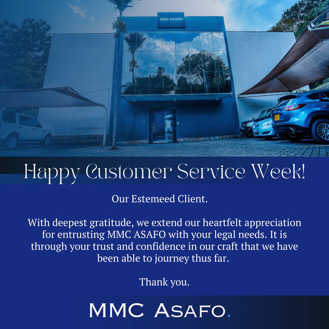 As we celebrate #CustomerServiceWeek, we promise our clients that we will always be there to take care of all your legal needs and give you a better experience every time.
Happy Customer Service Week

#TeamService 
#CSWeek2023