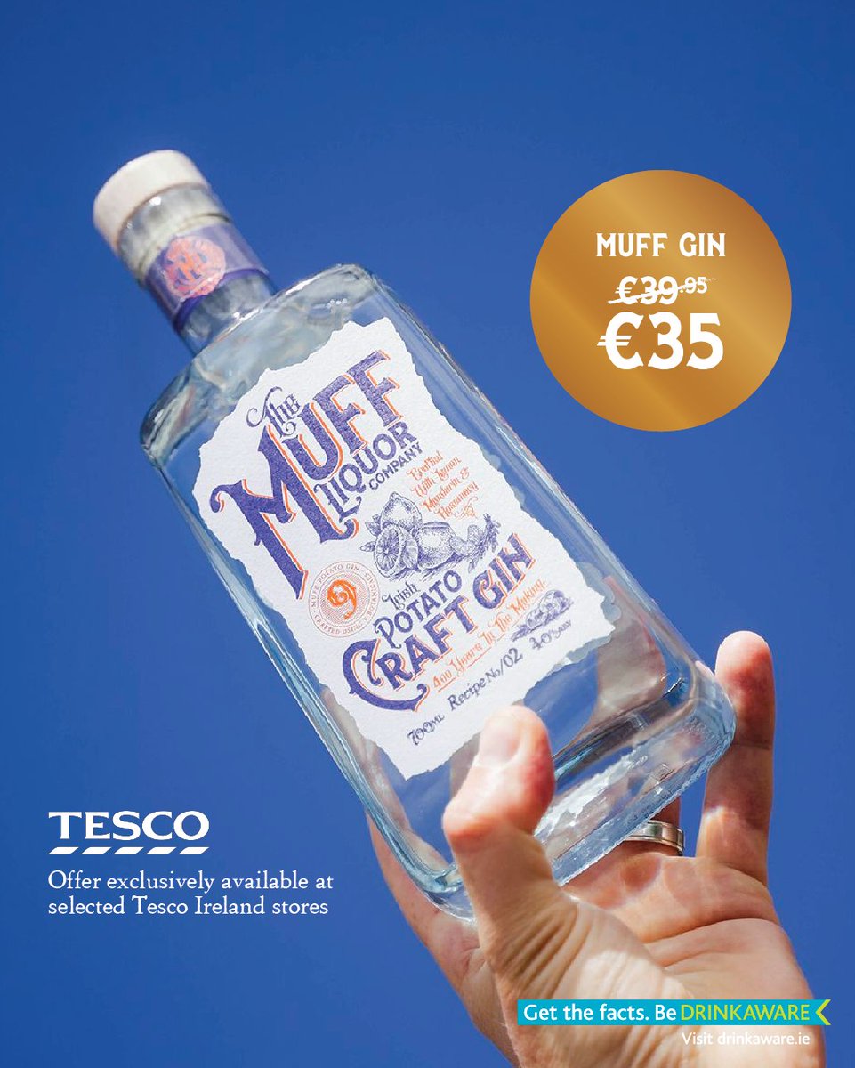 MuffLiquorCo's tweet photo. Save on our award-winning Muff Gin & Muff Vodka exclusively at @tescoirl 🙌 Discount available in selected stores across Ireland.
#BeDrinkAware #muffliquorco #muffgin #muffvodka https://t.co/ndJqYDsQn6
