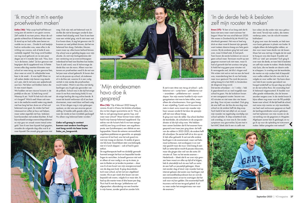 LongCovidNL's tweet image. Kapot moe van niets

In dit artikel in het VO-magazine vertellen 4 leerlingen over hun strijd met #LongCovid.

"Over Covid-19 hoor je anno 2023 nog maar weinig. Maar voor honderdduizenden mensen die aan Long Covid lijden, duurt de ellende onverminderd voort. Onder hen zijn…