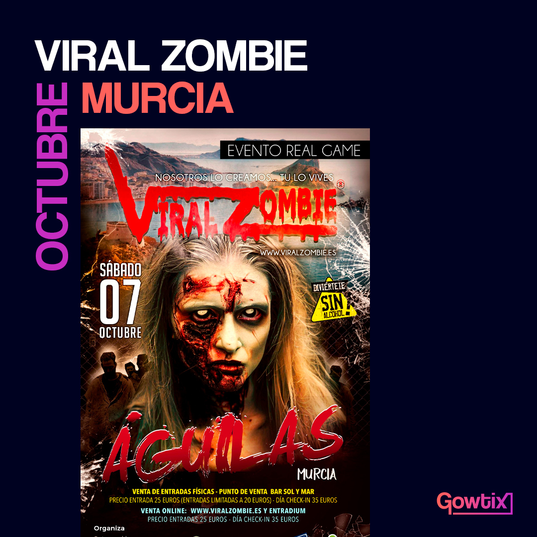gowtix's tweet photo. SURVIVAL ZOMBIE EN #MURCIA

👉 El sábado 7 de octubre en #Águilas puedes convertirte en un superviviente y escapar para sobrevivir o convertirte en zombie y atrapar a los corredores 🧟‍♂️

Entradas y packs a la venta en #Gowtix ➡️ https://t.co/bLk48M4aAf https://t.co/K9iyTKvqrQ