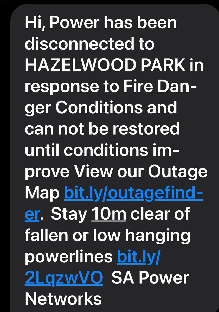 1400 homes in our area just lost power after a bit of lightening, a tad of wind and a sprinkle of rain. Then this from <a href="/SAPowerNetworks/">SA Power Networks</a>!! This is across a number of suburbs in Adelaide. It’s 23 degrees and down to 14 tonight, are you kidding?