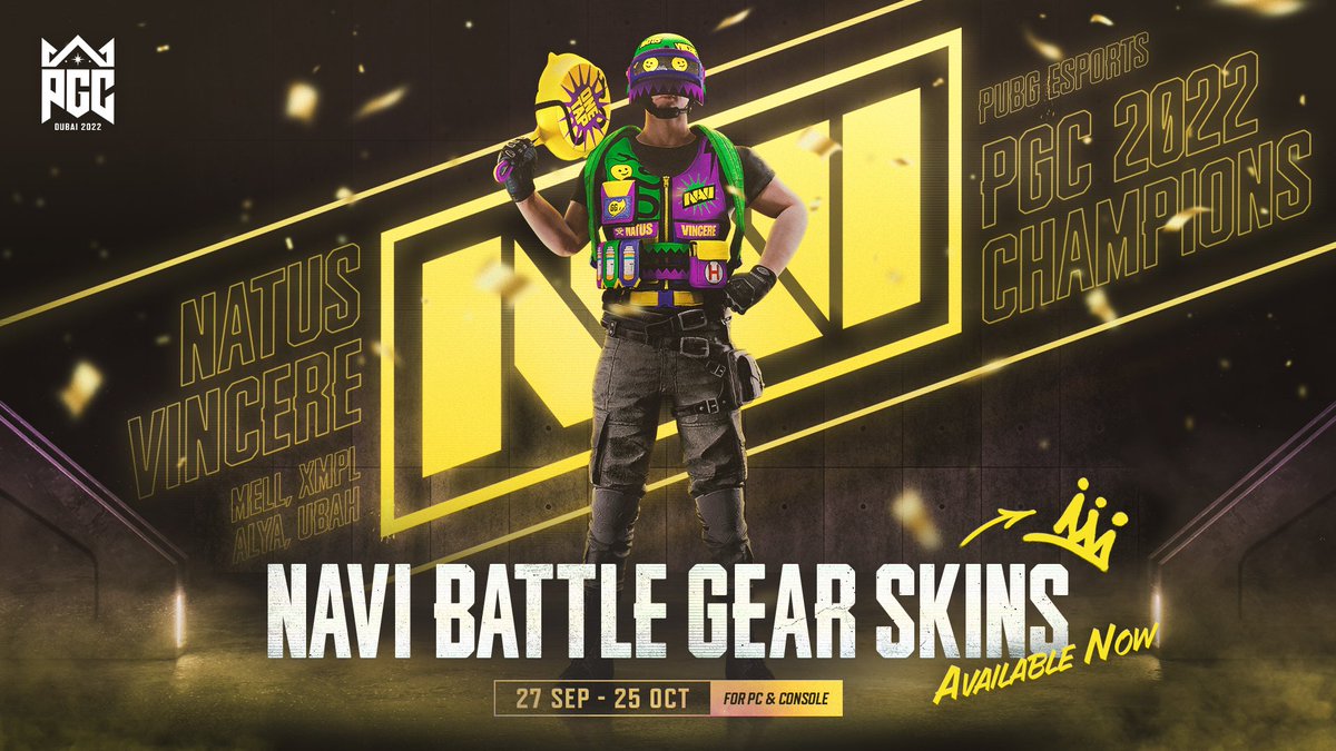 🚨 GIVEAWAY ALERT 🚨

PEC FALL PLAYOFFS START THIS WEEK 💥 REP THE 2022 GLOBAL CHAMPION SKINS 🥴
​
​TO ENTER:
​⚡ Like &amp; RT this post
​⚡ Follow <a href="/Saga_UK/">Saga</a>

Comment where you think <a href="/natusvincere/">NAVI</a> will finish in #PECFall !

#NAVIPGC22 #NAVIBATTLEGEARSKINS #PUBGEsports

15/10/2023 🔥
