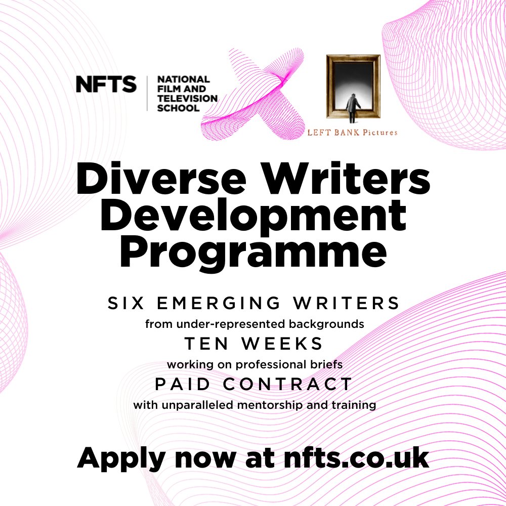 Introducing the @NFTSFilmTV x @LeftBankPics 🔥Diverse Writers Development Programme🔥! A brand-new, unmissable opportunity for writers from under-represented backgrounds... ⚪Six writers ⚪Ten weeks ⚪Paid contract Find out more and apply today: bit.ly/3LJ8VDK