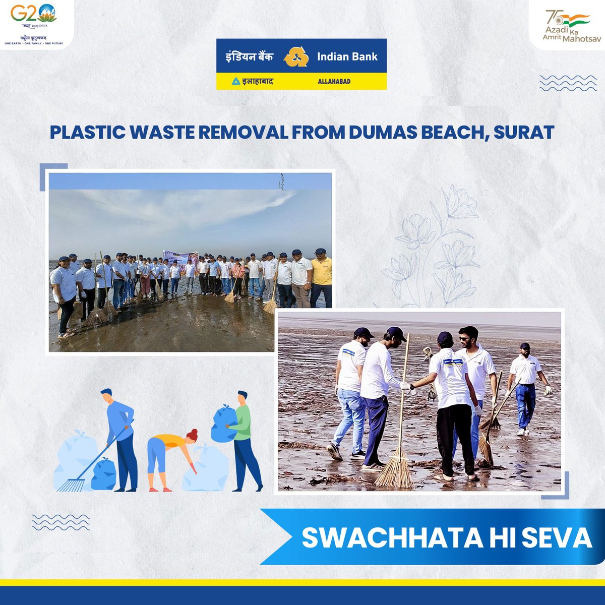 MyIndianBank's tweet photo. Indian Bank led the #SwachhataHiSeva campaign for a cleaner tomorrow at Dumas Beach, Surat. Join hands with us to create a brighter future. #SwachhataHiSeva #SHS2023 #SwachhBharat #GarbageFreeIndia
@DFS_India @SwachhBharatGov @swachhbharat @PMOIndia https://t.co/L02vF7196L