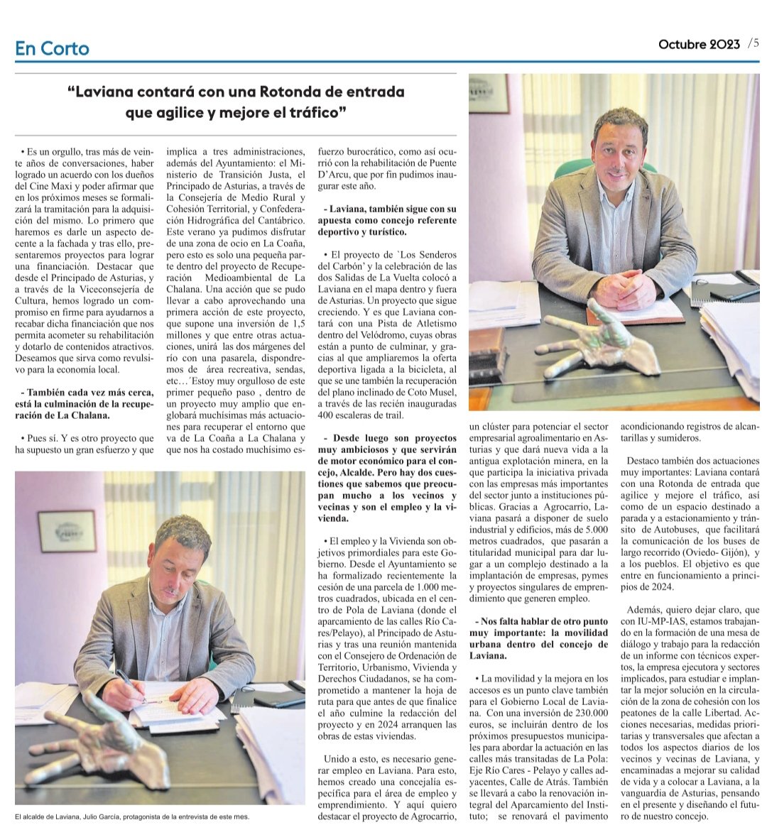🛑Entrevista a nuestro Alcalde de Laviana, Julio García, en el número de octubre de 'La Cuenca del Nalón'.

#lavianapartedelparaiso