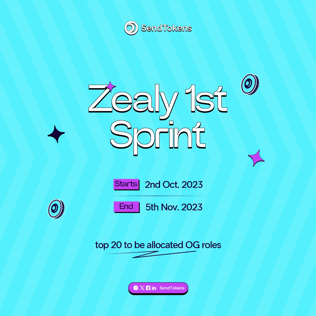 sendtokens's tweet image. We're delighted to announce our first Zealy Campaign where the top 20 participants at the end of sprint would be rewarded with OG ROLES.

Our OG roles give you higher chances for future community members perks.

Begin your sprint with us here : zealy.io/c/sendtokens/i…