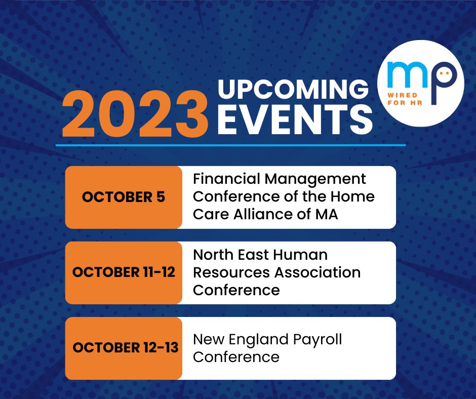 MP (@mpwiredforhr) on Twitter photo Take a look at what <a href="/MP/">Maria Plummer</a> is busy with in the next two weeks! Make sure to stop by and meet with MP experts at each of these events to gain a better understanding of the value of MP!
MP is wired for HR! Take a look at what <a href="/MP/">Maria Plummer</a> is busy with in the next two weeks! Make sure to stop by and meet with MP experts at each of these events to gain a better understanding of the value of MP!
MP is wired for HR!