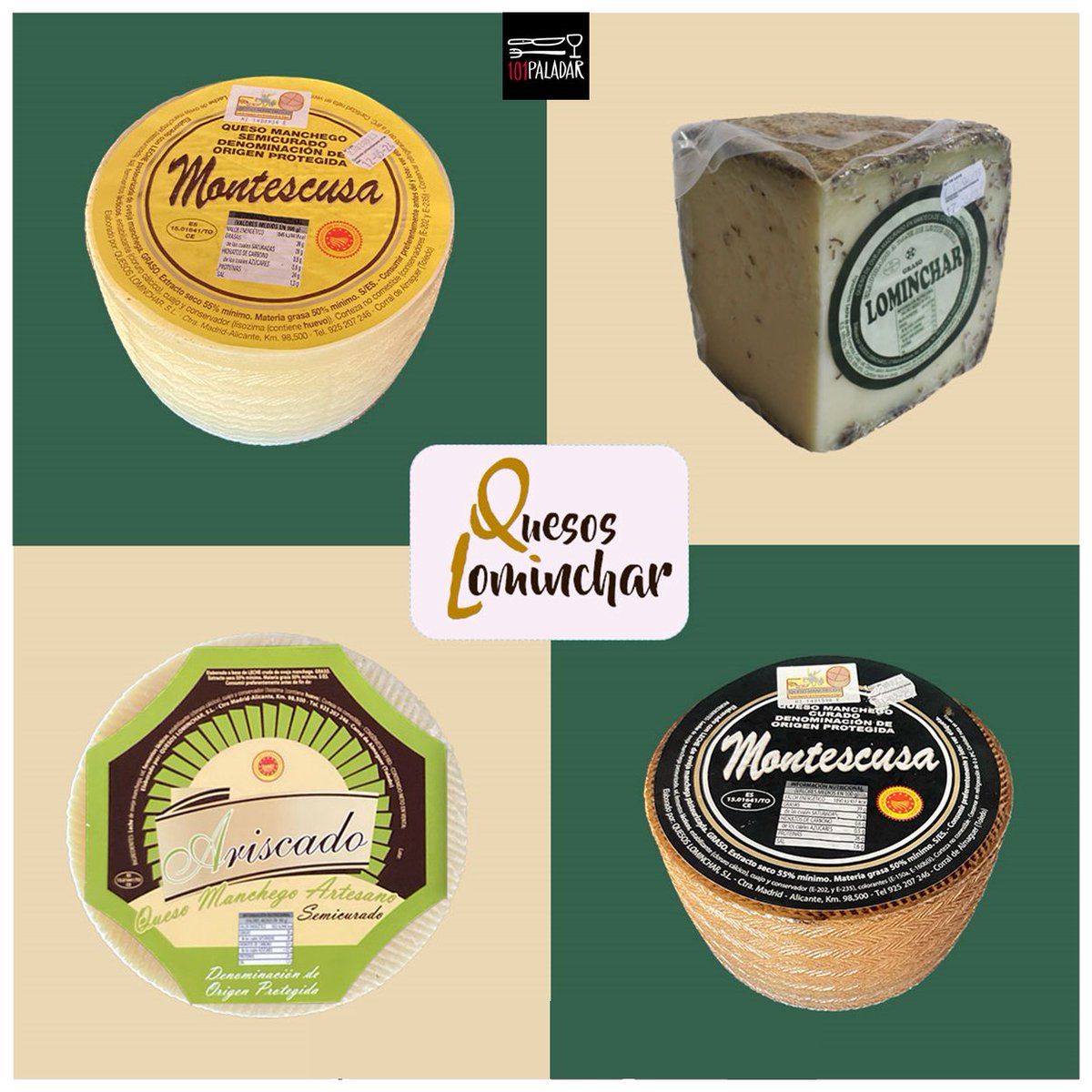 101paladar's tweet photo. En la variedad está el gusto y por eso en Quesos Lominchar tenemos quesos para todos, grandes y pequeños: semicurado, curado, de oveja, tierno...
¿Cuál es tu preferido? 
🍇🍾🥂🧀
TIENDA ONLINE: https://t.co/g8SzLfwXWH
#101PALADAR #CALIDADPRECIO #ALBACETE #QUESOMONTESCUSA https://t.co/Uhb179aNCA