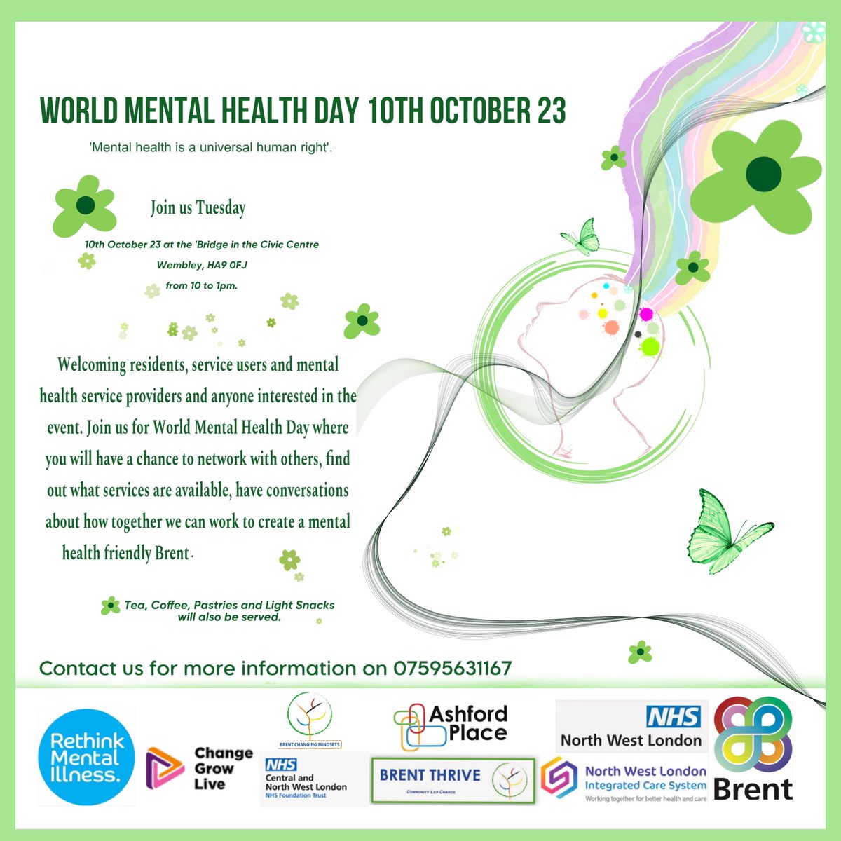 CNWLNHS's tweet photo. Brent's World Mental Health Day Event at the Civic Centre on 10 October at 10am to 1pm. See below for details, all Brent residents are welcome. https://t.co/X7RhVULsM2