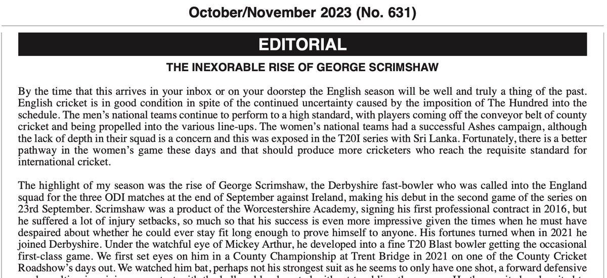 Our latest @CricketSociety Bulletin covers the Inexorable Rise of @Gscrimshaw98 , @thehundred and a discussion of what has happened to Izzy Wong. Oh, and some surprising correspondence from @jamesboswellesq (!) cricketsociety.org.uk/pages/54-bulle…