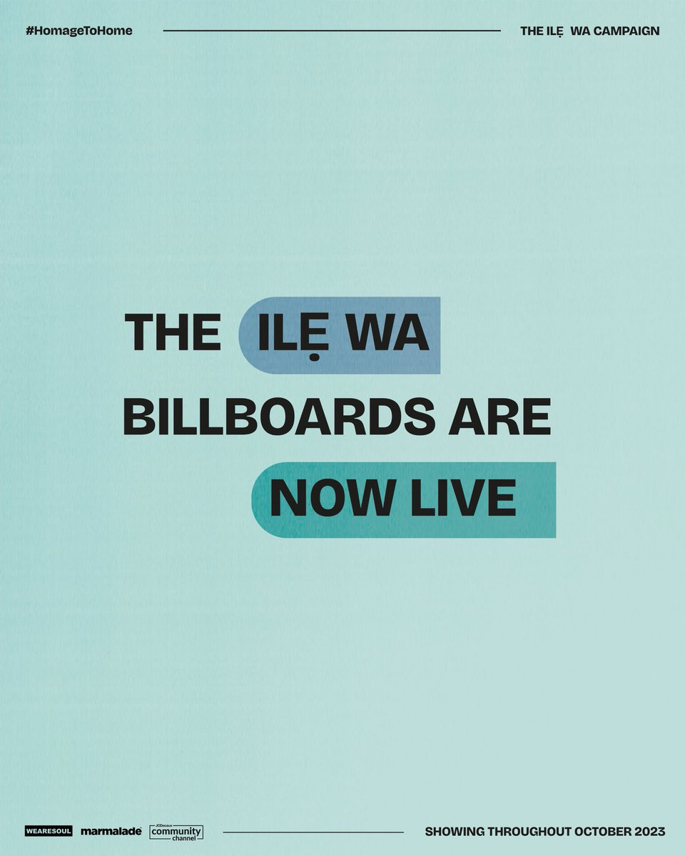 itunu_pm's tweet image. WE’RE ON BILLBOARDS ALL MONTH, NATIONWIDE!!!

So proud to see ILE WA, a @_wearesoul project I curated with my glorious team, blossom into a billboard campaign.  What an incredible way to celebrate our African and Caribbean heritage this Black History Month! 

#HomageToHome