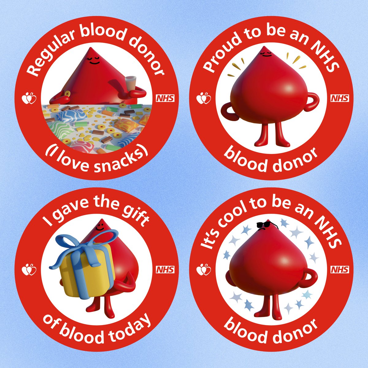 An imaginary project for <a href="/GiveBloodNHS/">Give Blood NHS 🩸🩹</a> where I designed stickers to be given to NHS blood donors after donations.

This project was inspired by the kind staff I met at my first blood donation a couple weeks ago, and the small joy of getting to pick out a sticker afterwards. 😊