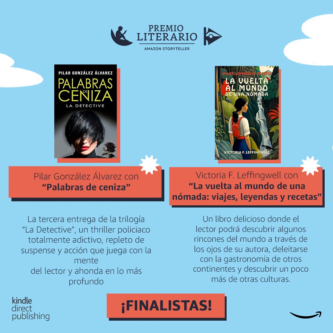 AmazonNewsES's tweet photo. Conoce en profundidad las obras de los finalistas de la décima edición del #PremioLiterarioAmazonStoryteller. ✍️📖

Enhorabuena a todos nuestros finalistas, ¡no os perdáis estas #LecturasQueInspiran! 
@pilarescritora, @braganzabooks , Carmen Arteaga, Lia Sayoni y Victoria F. 🤩👏 https://t.co/MPmX5DHT1t