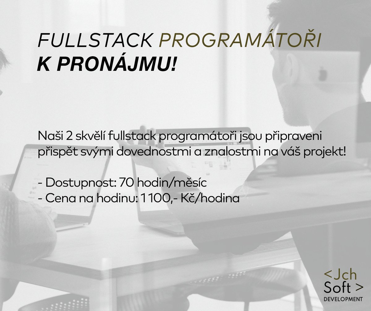 jchsoft's tweet image. Máme ✌️ volné ruce  na  tvoření  velkých  věcí!
Pronájem  programátorů  s  dostupností  až  70h/měsíc.

více  info  👇

#programatori #volnemisto #kapacita #pronajem