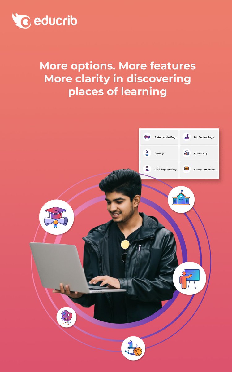 More options. More features. More clarity in discovering places of learning
educrib.com

#collegesinindia #collegesinkerala #collegesinbangalore #collegesindelhi #studyinindia #educationinindia #indiacareers #keralacareers #studyabroad #coursesinkerala #collegesearch
