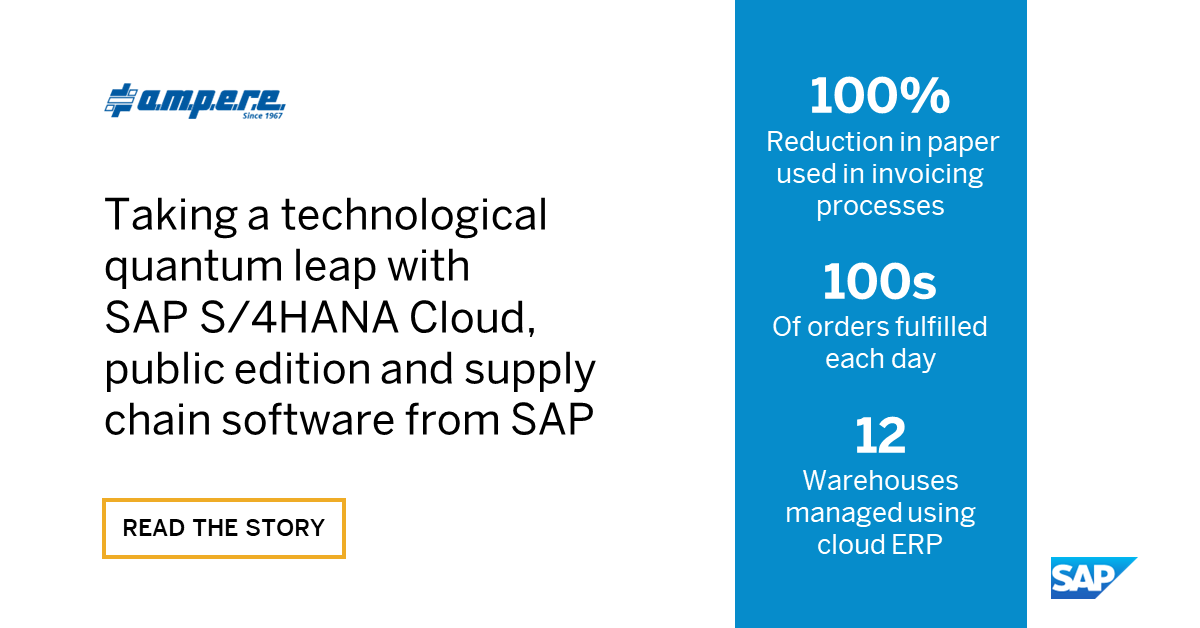 janmusil's tweet image. Warehouse efficiency is the name of the game for metal supplier A.M.P.E.R.E.! Outdated systems were hindering its agility, but with SAP #S4HANA Cloud, public edition, it&apos;s reached new heights of productivity and streamlined processes. #SAPCloudERP.