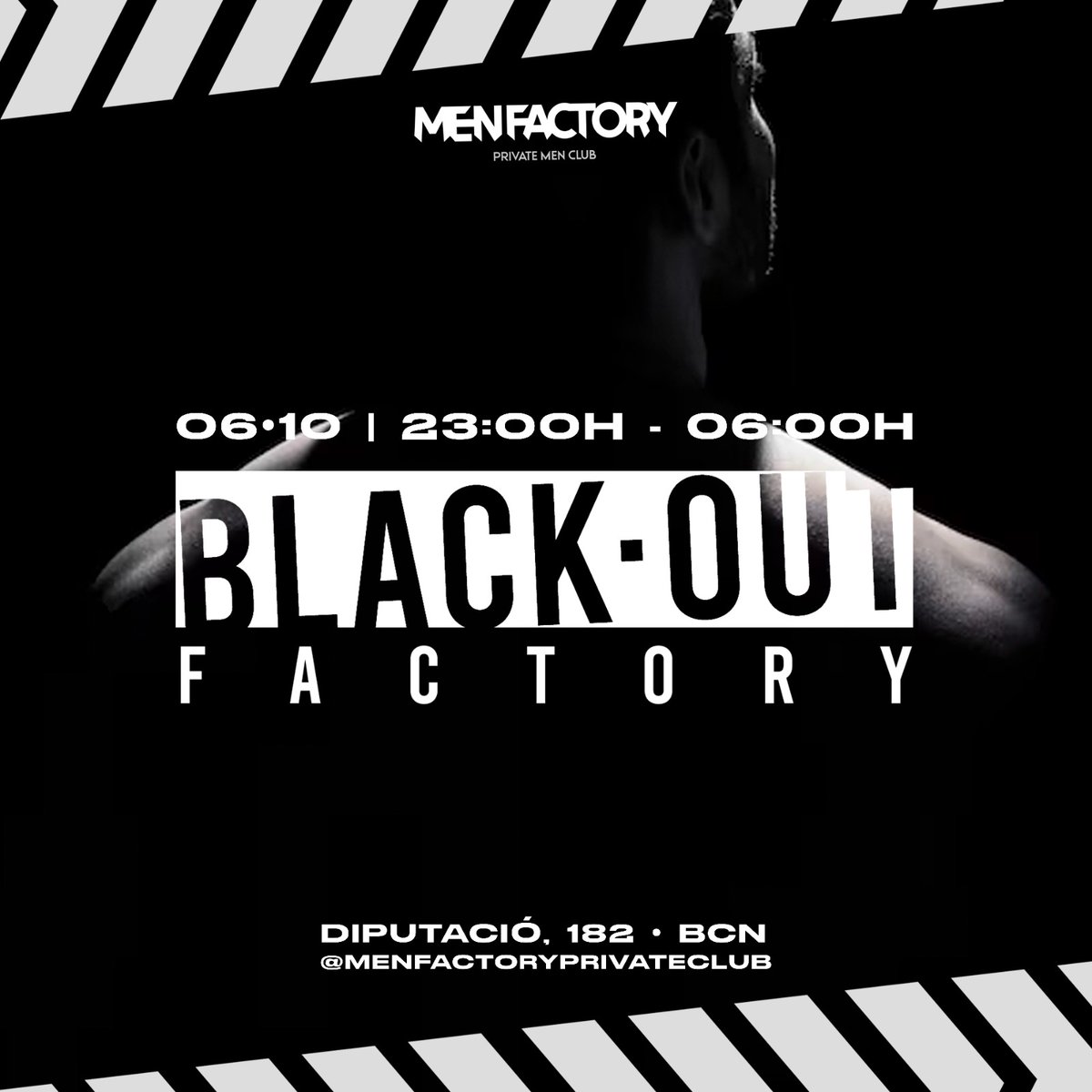MenFactoryClub's tweet photo. Después de la gran acogida de la primera edición, volvemos con Black-Out Factory. Sin luces, solo grandes 📷
Este viernes 6 de octubre, a las 23 h. Te ofrecemos pulsera fluorescente, si la necesitas 📷

#menfactory #gaybcn #barcelona #blackout #menxmen #blackoutparty https://t.co/MqqQsopcBa