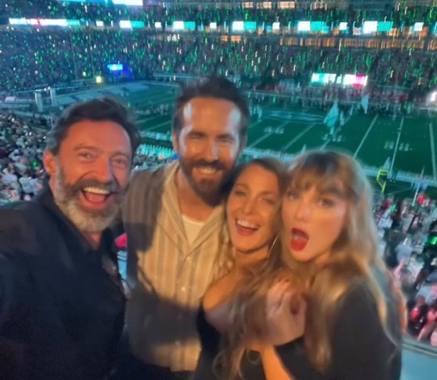 TheSwiftSociety's tweet photo. 📷| @TaylorSwift13 with Blake Lively, Ryan Reynolds and Hugh Jackman https://t.co/7X6DND2VQV
