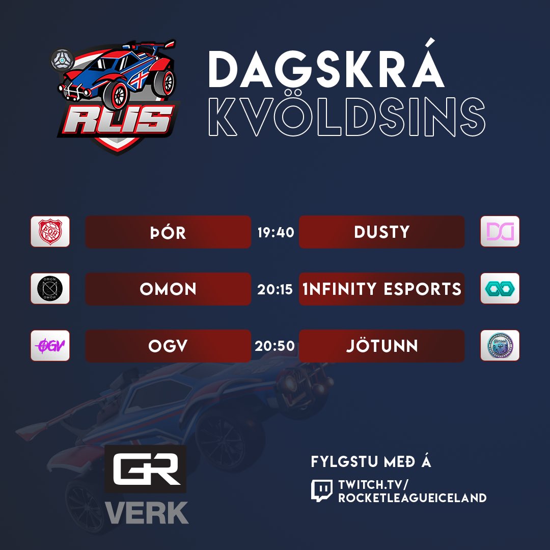 Í kvöld verður spiluð sjöunda umferð GR Verk deildarinnar 😱😱

Æsispennandi leikur milli OMON og 1nfinity Esports en þau sitja hlið við hlið á stigatöflunni 😳
Nær Þór að vera fyrsta liðið til þess að vinna DUSTY ⁉️ 

Fylgstu með á twitch rásinni okkar 🫵🫵