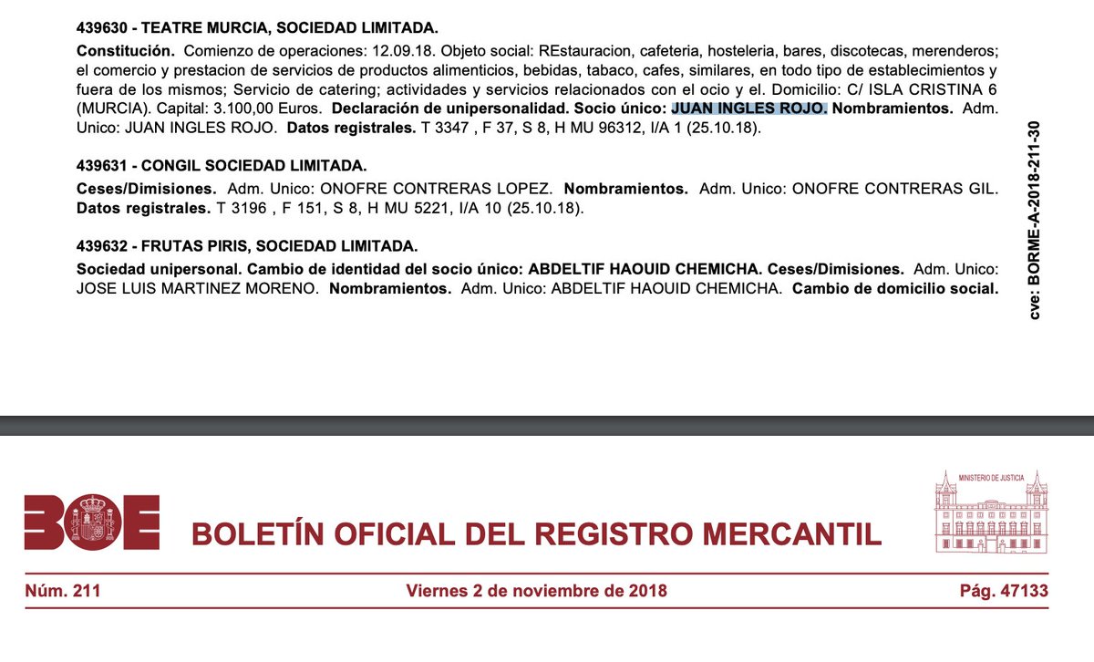 El ayuntamiento de Murcia ha confirmado que las discotecas que han ardido y en la que han muerto 13 personas no tenían licencia y con orden de cierre desde 2022

Según el registro mercantil la discoteca Teatre está a nombre de este empresario de la imagen.

El tipo se dedicó