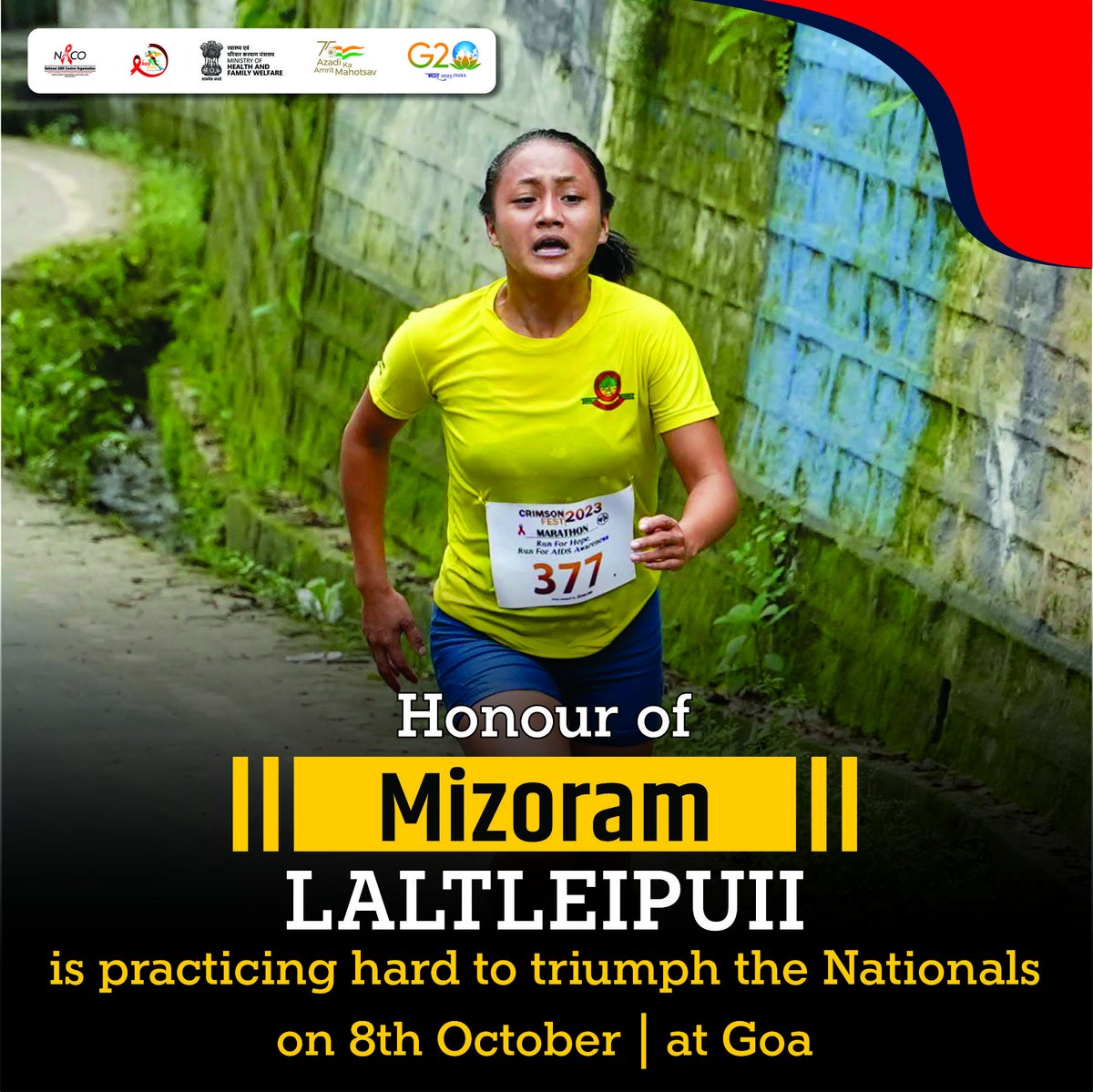 NACOINDIA's tweet photo. Get ready to witness Laltleipuii's unstoppable stride as he conquers the National Red Run in Goa on October 8th.
#NationalRedRun #RedRun #Marathon #Goa #India #HIV #AIDS #IndiaFightsHIVandAIDS #Awareness #StateWinners #Mizoram
@MoHFW_INDIA @mizoram_sacs https://t.co/50mJvx5UlJ