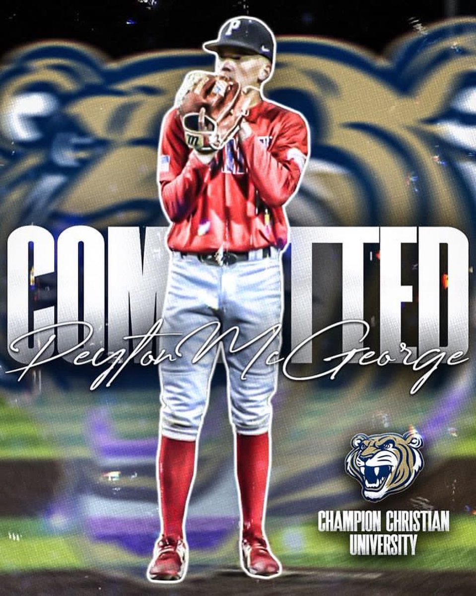 Peyton McGeorge (@ballerp34) on Twitter photo I am extremely excited and blessed to announce that I will be continuing my Academic and athletic career at Champion Christian College. I would like to thank God along with my family, friends and coaches for making this dream possible. Go Tigers🐯 <a href="/pdnazzz/">Don Schultheis</a> <a href="/ChampionTigers1/">Champion Christian College Baseball</a> I am extremely excited and blessed to announce that I will be continuing my Academic and athletic career at Champion Christian College. I would like to thank God along with my family, friends and coaches for making this dream possible. Go Tigers🐯 <a href="/pdnazzz/">Don Schultheis</a> <a href="/ChampionTigers1/">Champion Christian College Baseball</a>